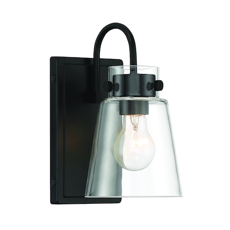 Designers Fountain Inwood 5in 1-Light Matte Black Modern Indoor Wall Sconce with Clear Glass Shade D214M-1B-MB